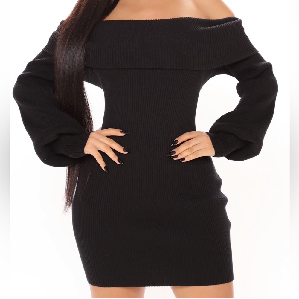 Black Off Shoulder Sweater Dress